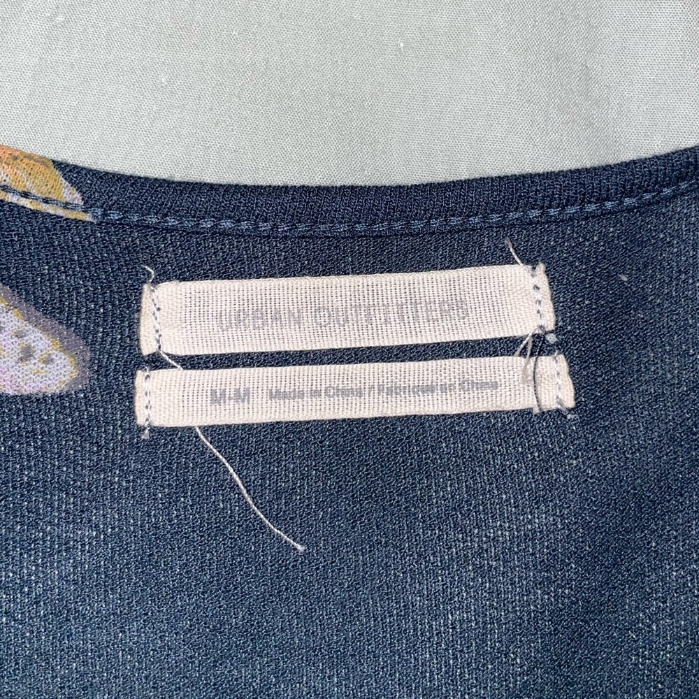 Urban Outfitters Navy Butterfly V-neck top with waist ties - Picture 2 of 3